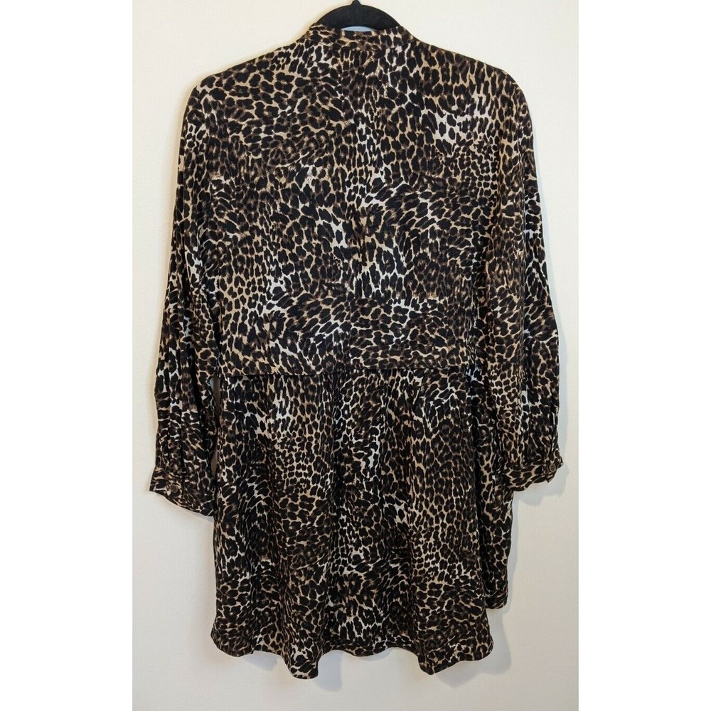 Zara Animal Print Button Front V-Neck Long Sleeve Viscose Shirt Dress Small - Picture 2 of 10